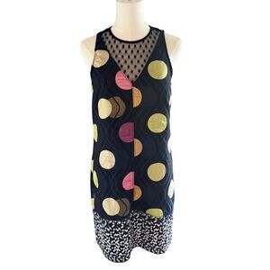 Maeve Anthropologie Metallic Gold Dot Shift Dress XS Retro Artsy Festival Bold
